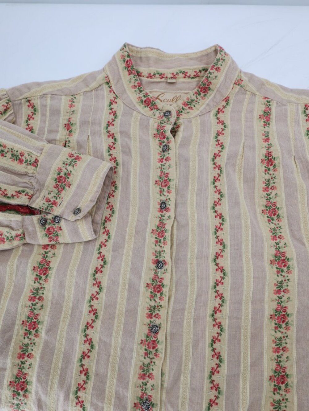 Scully Shirt Women 2XL Cotton Long Sleeve Button Up Floral Band Collar Western